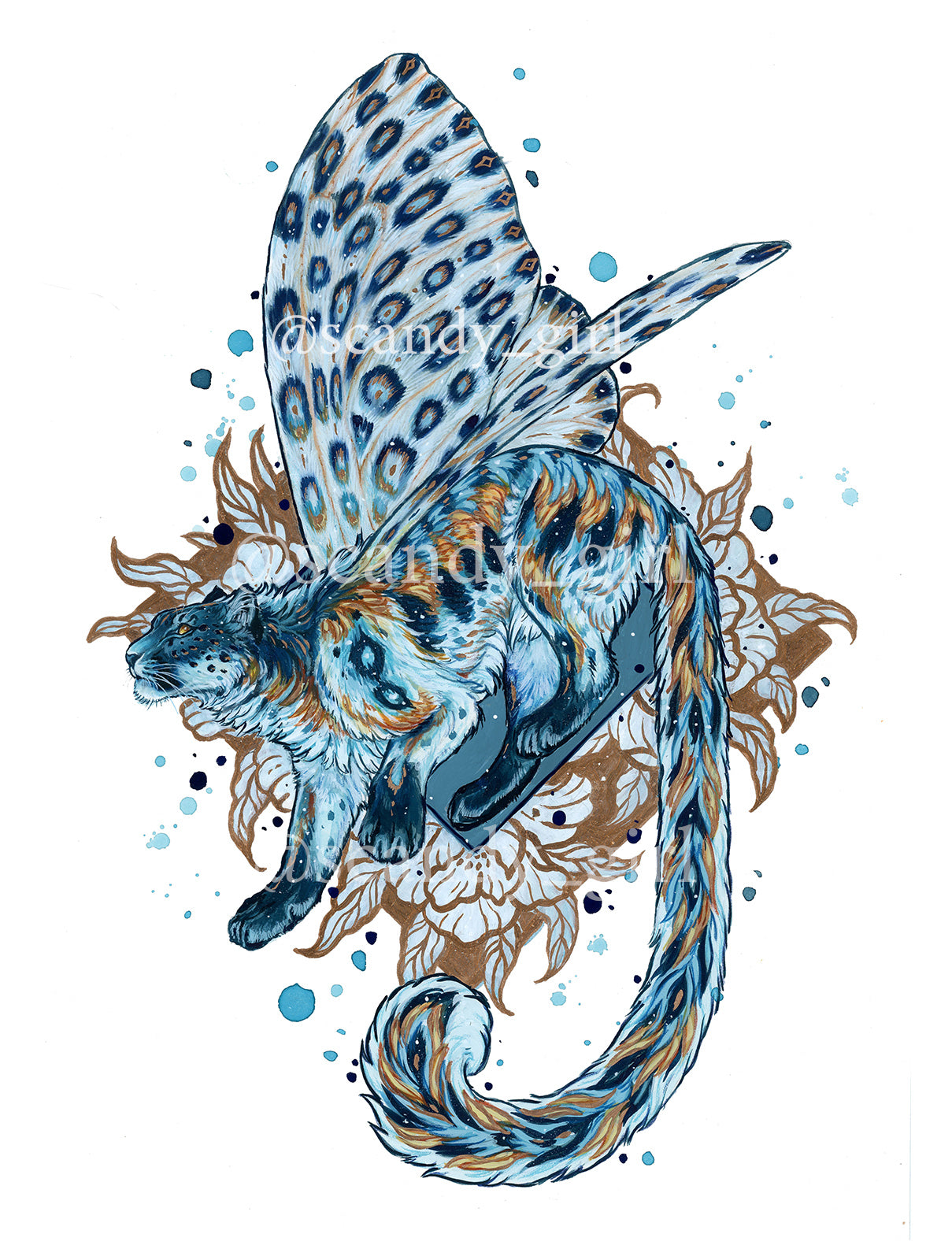 Snow Leopard + Leopard Moth PRINT