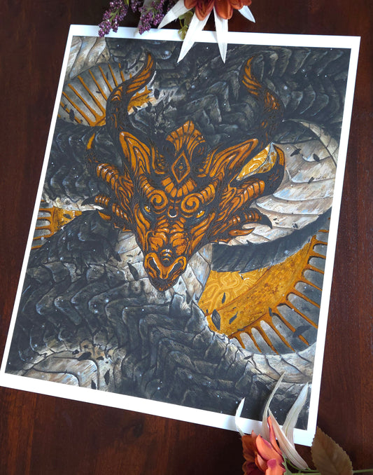 Masked Dragon Gold Foil print