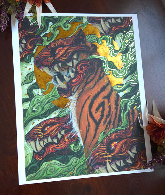 Dance of Masks Gold Foil print