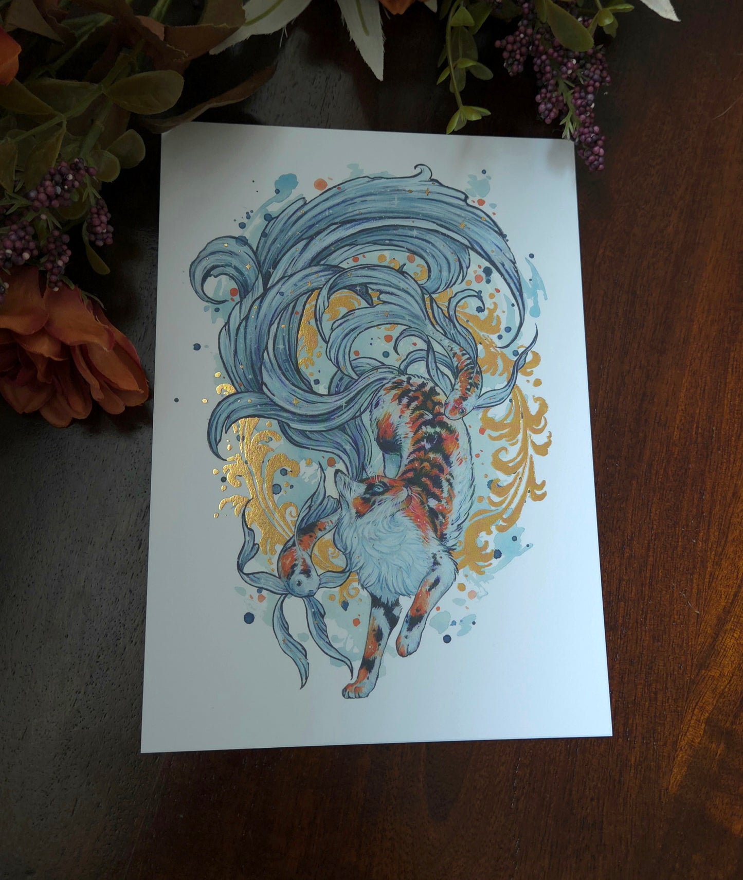 Koi Cat A5 Gold foil print