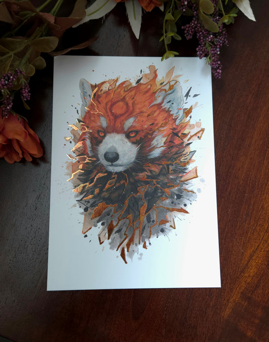 Red Panda A5 Gold foil print