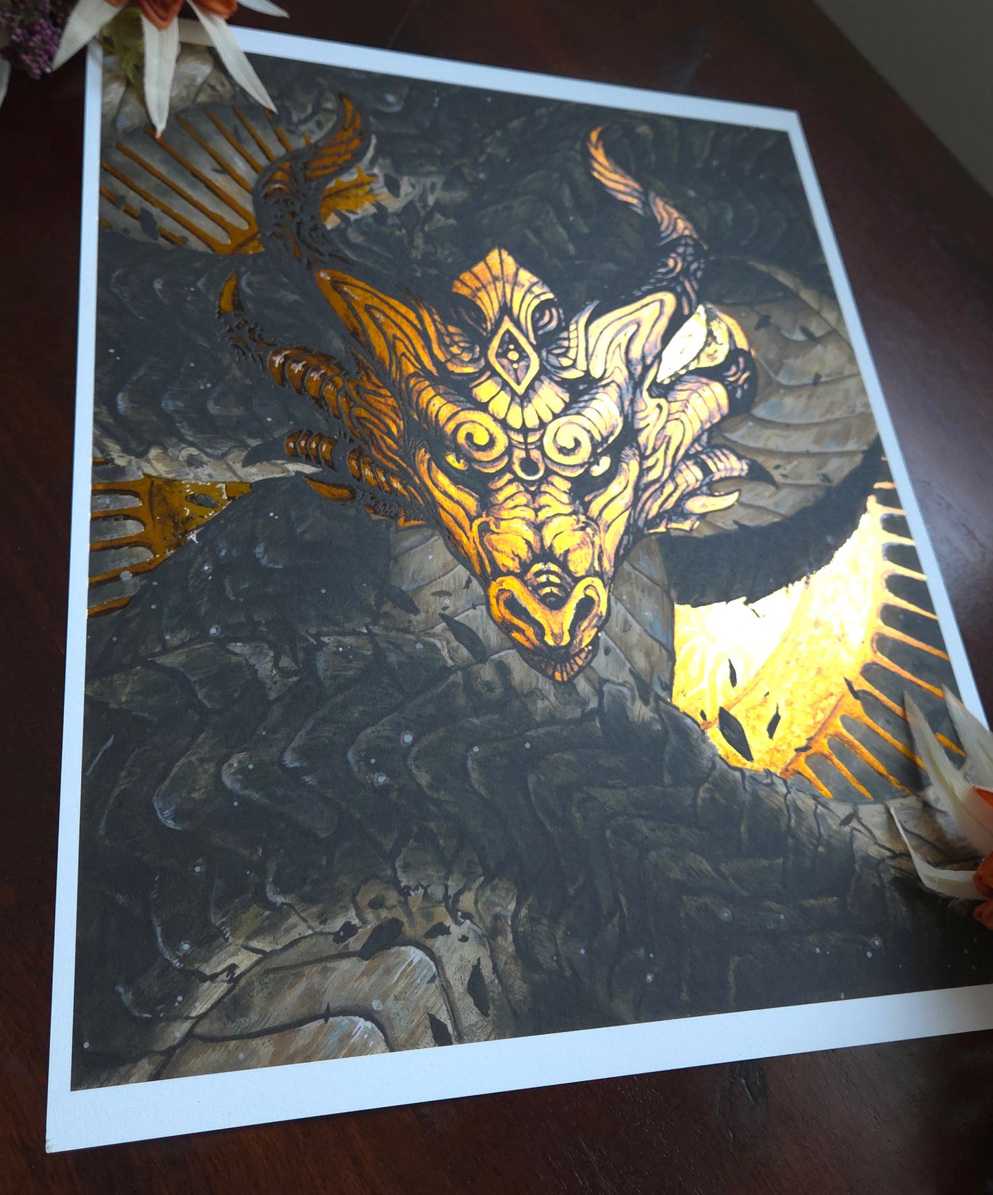 Masked Dragon Gold Foil print