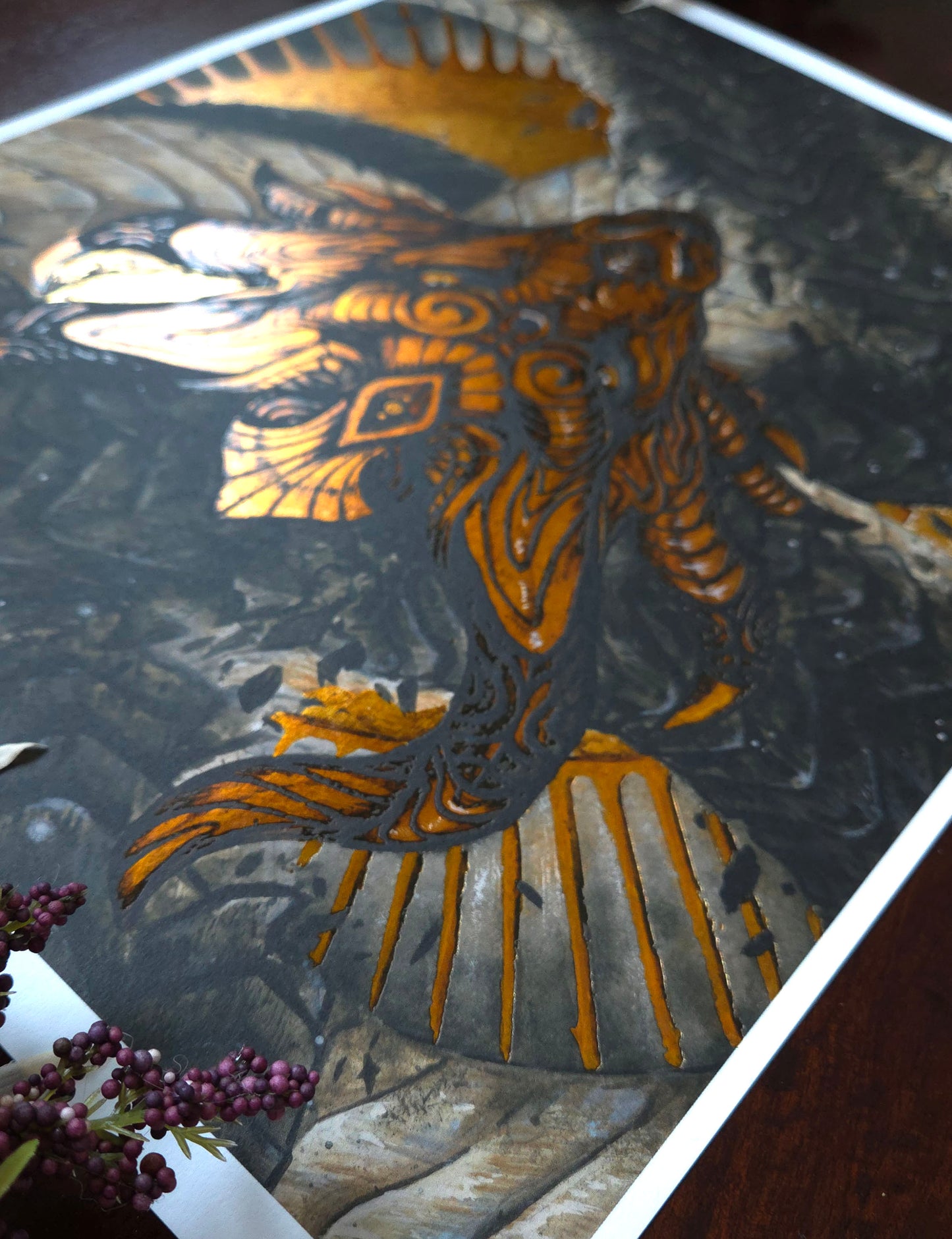Masked Dragon Gold Foil print