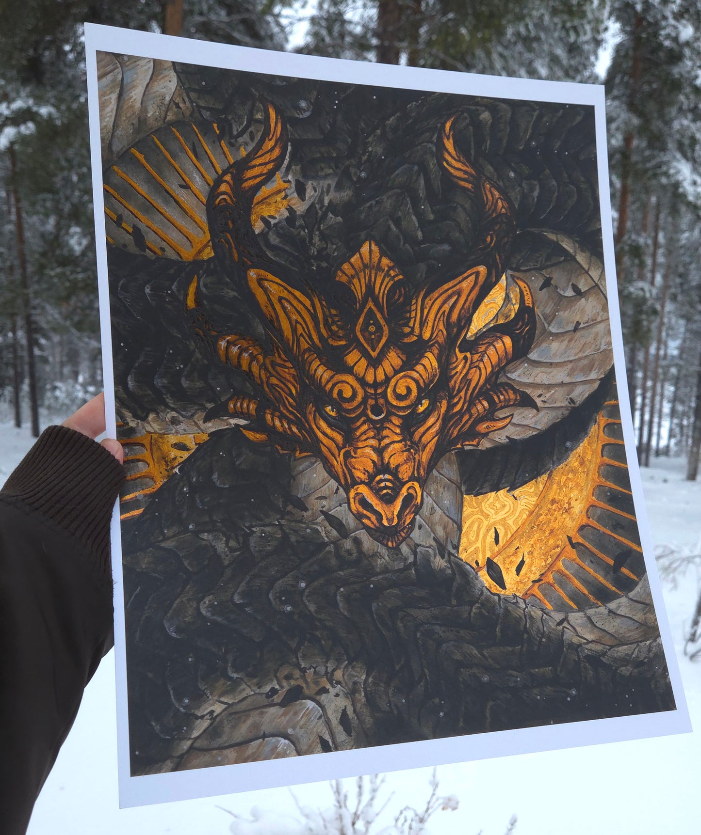 Masked Dragon Gold Foil print