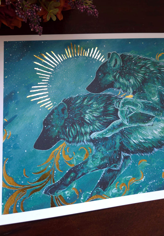 Aurora wolves Gold Foild print