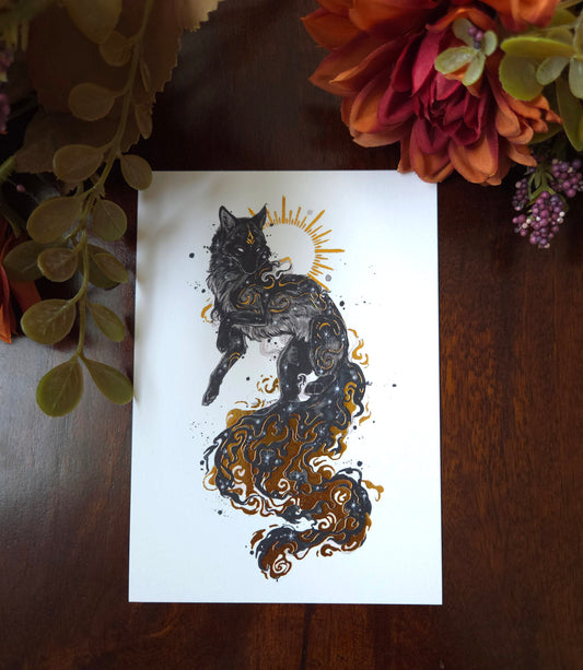 Fox Fires  A6 Gold foil print
