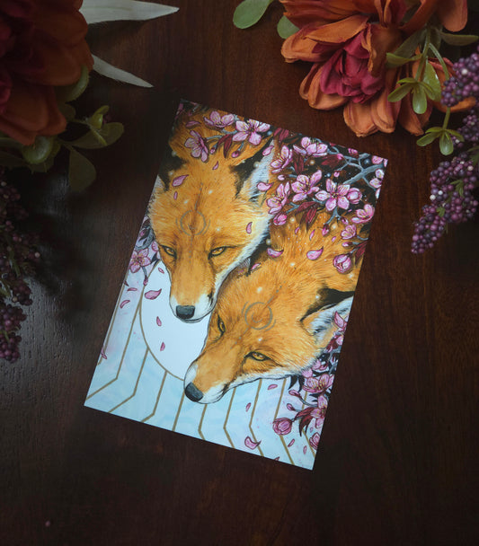 Sakura Foxes Postcard