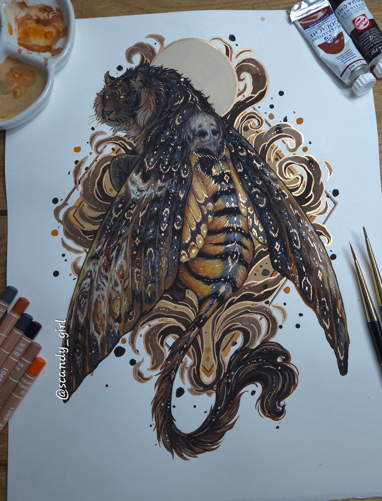 Tiger + Death's Head Hawk Moth ORIGINAL