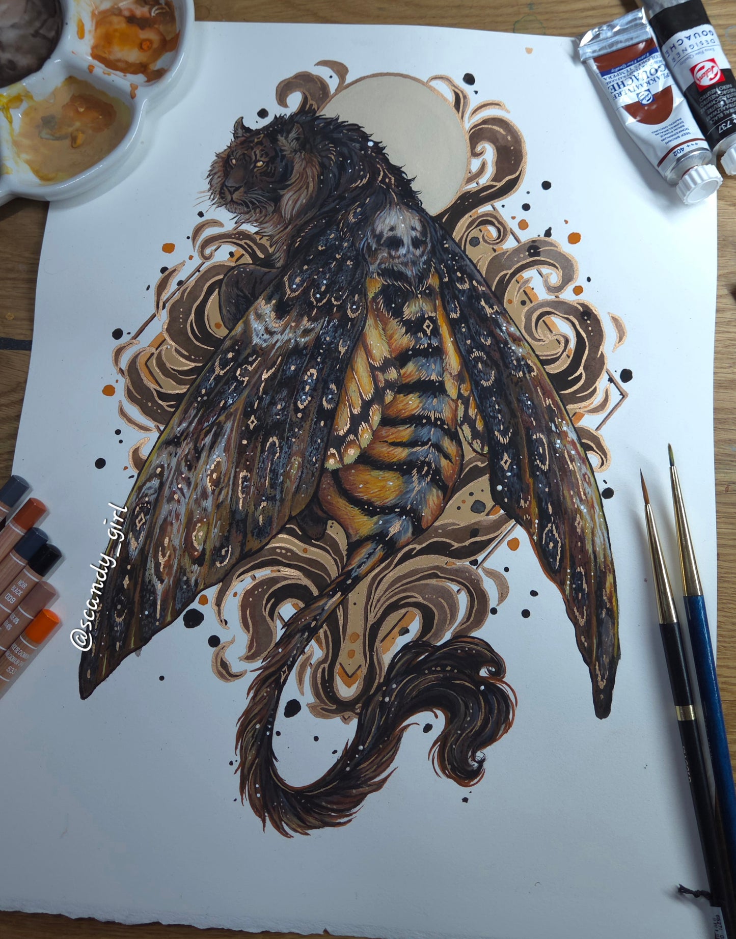 Tiger + Death's Head Hawk Moth ORIGINAL