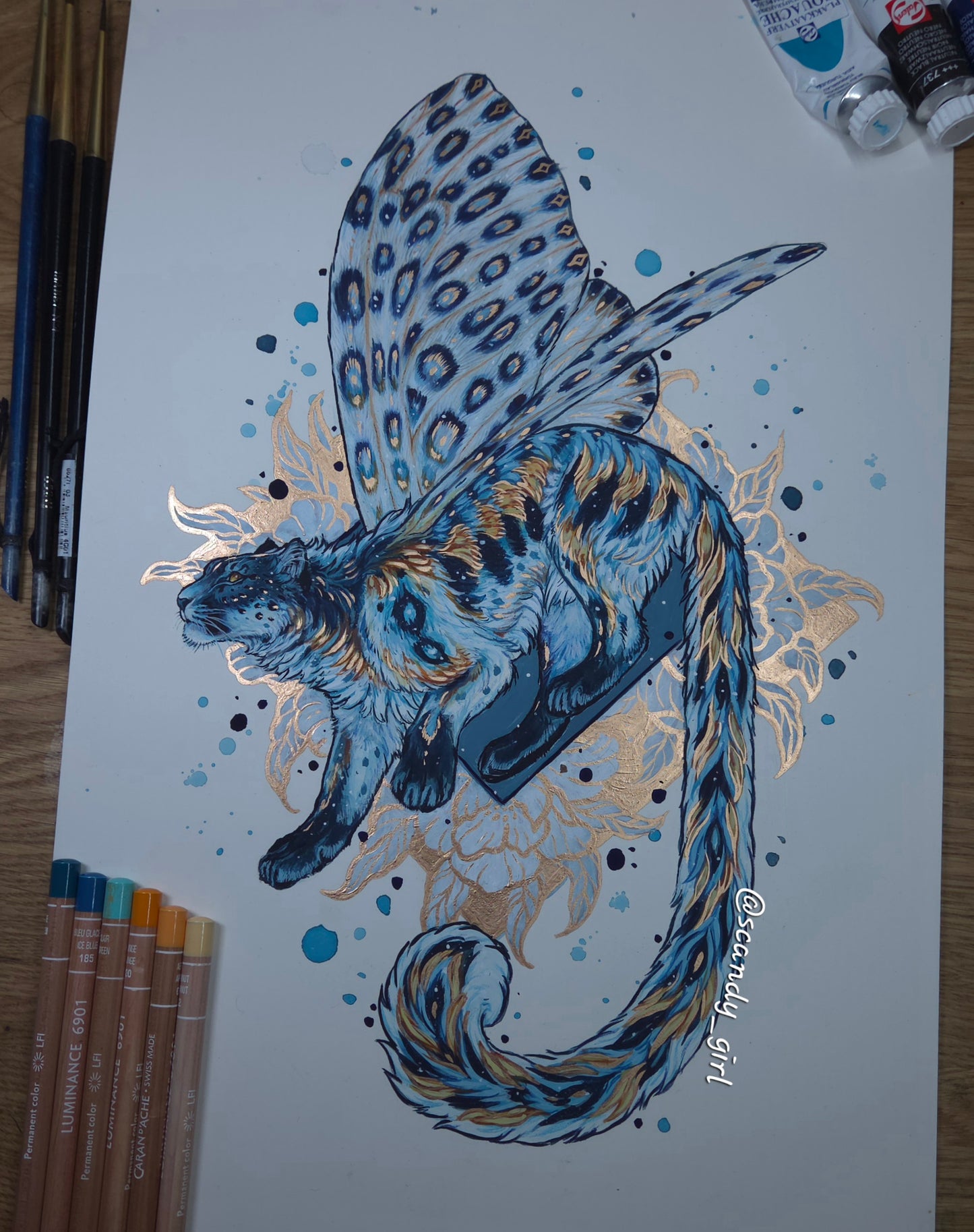 Snow Leopard + Leopard Moth ORIGINAL