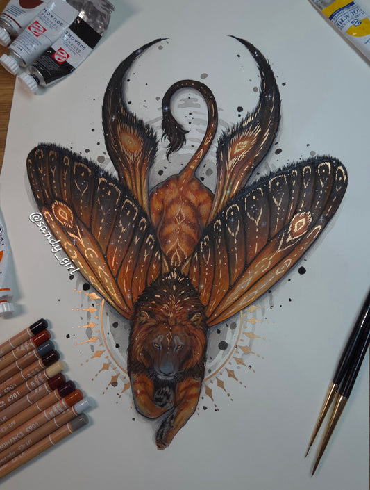 Lion + Long Tailed Burnet Moth ORIGINAL
