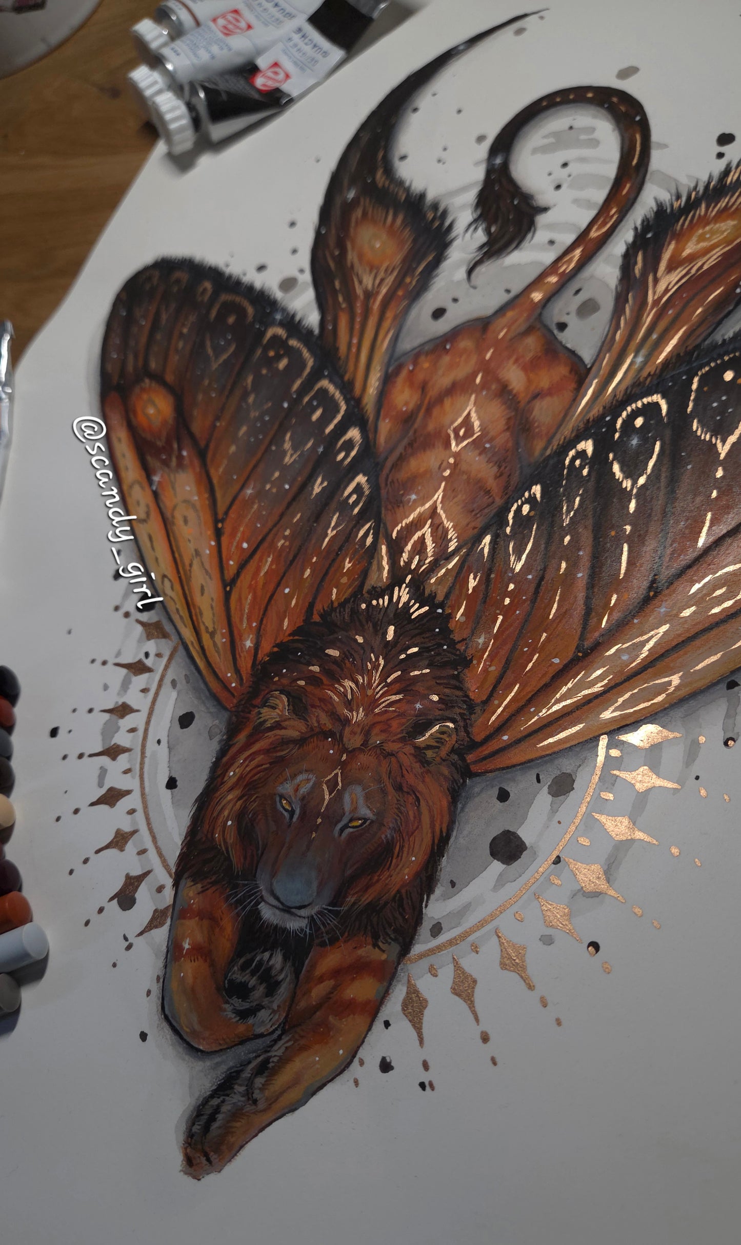 Lion + Long Tailed Burnet Moth ORIGINAL