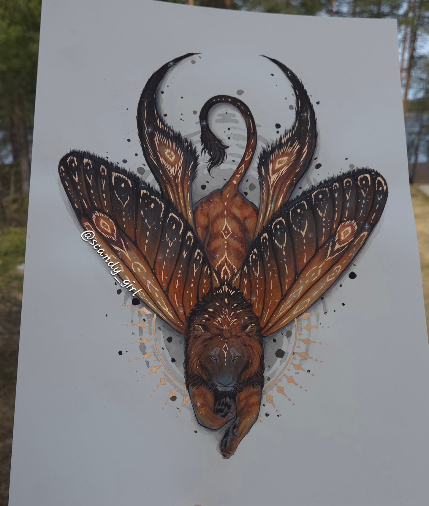 Lion + Long Tailed Burnet Moth ORIGINAL