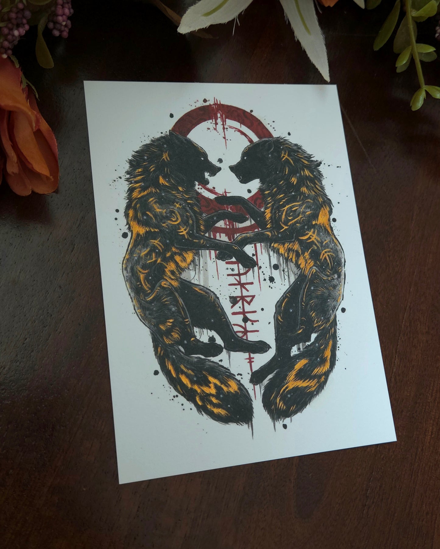 Geri and Freki A6 Gold foil print