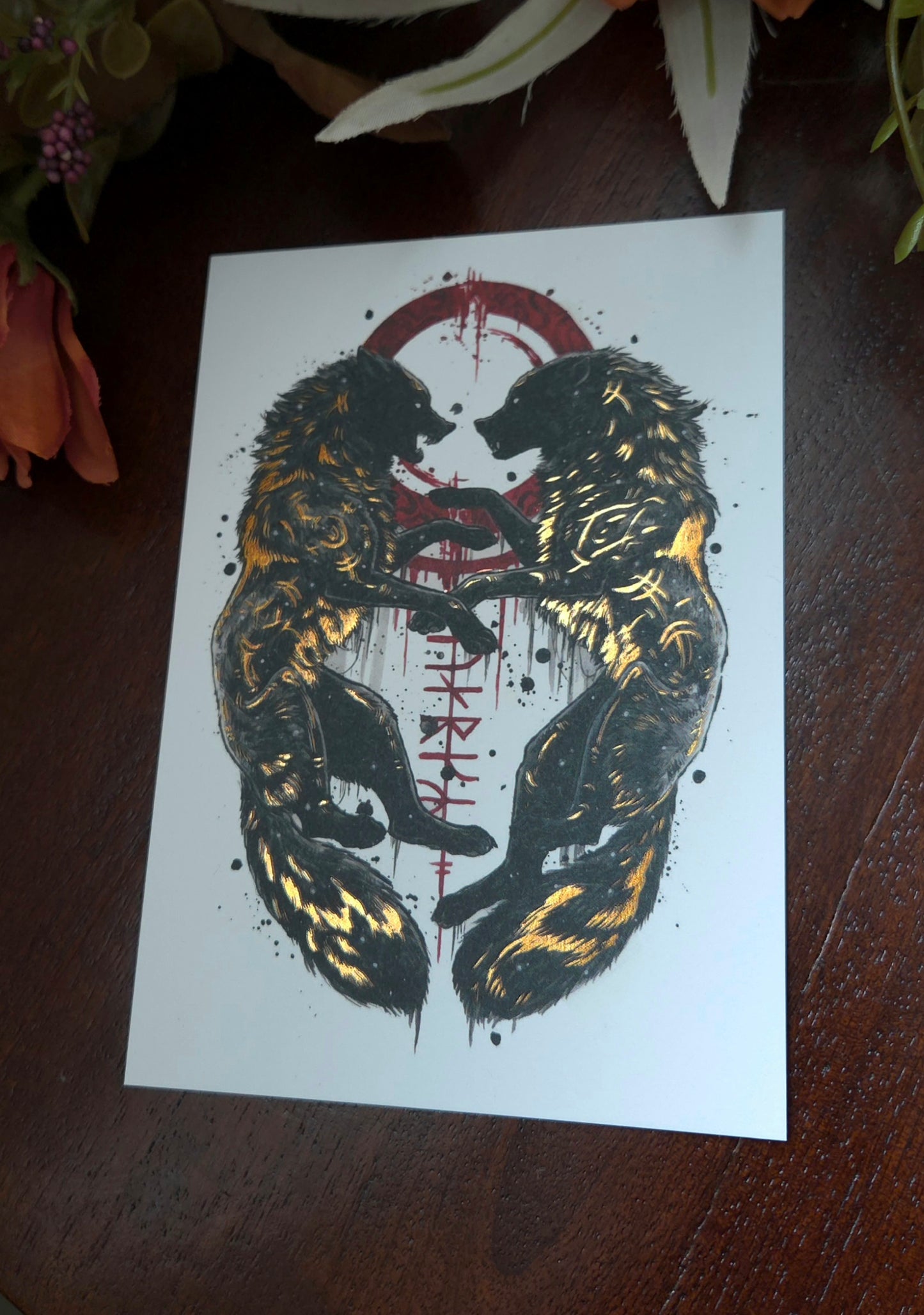 Geri and Freki A6 Gold foil print