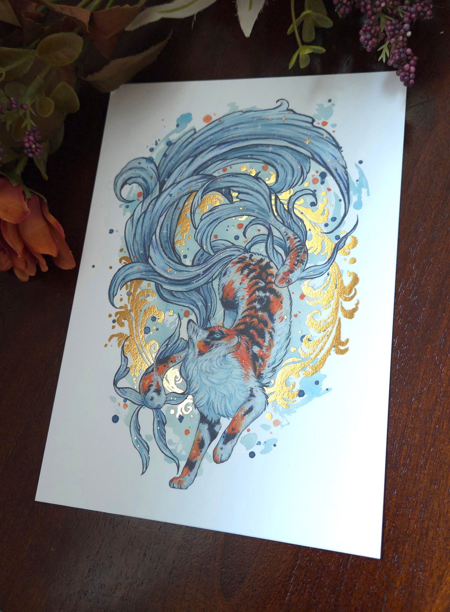 Koi Cat A5 Gold foil print