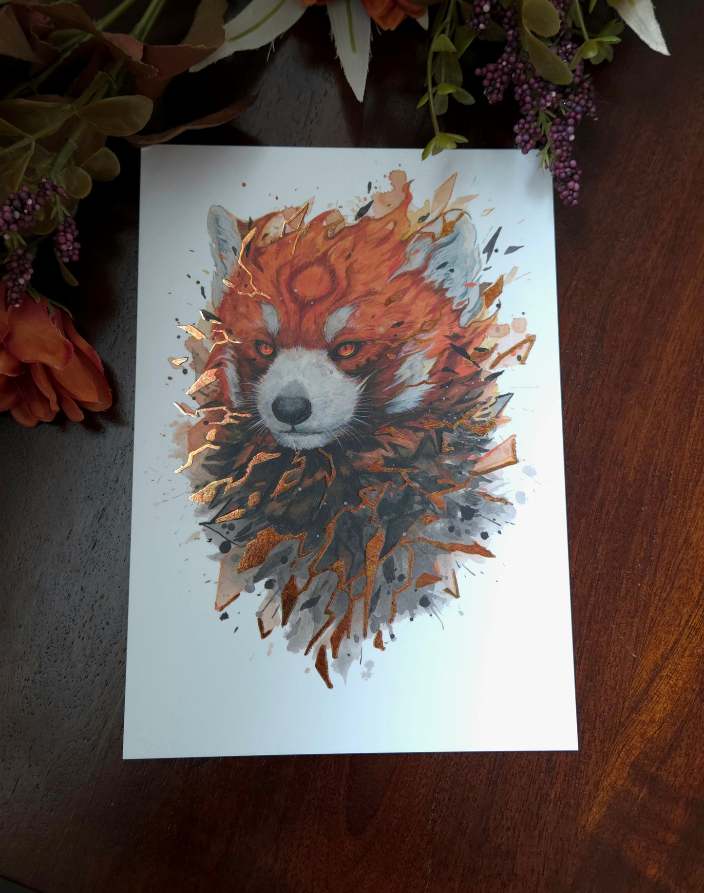 Red Panda A5 Gold foil print