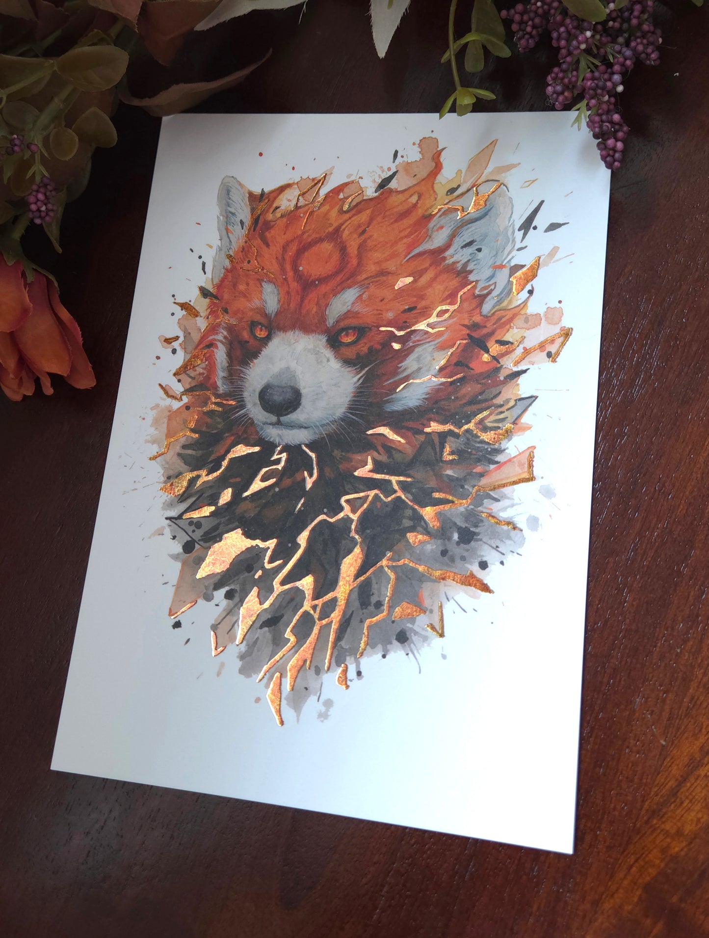 Red Panda A5 Gold foil print