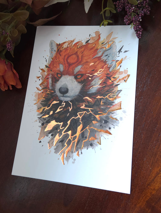 Red Panda A5 Gold foil print