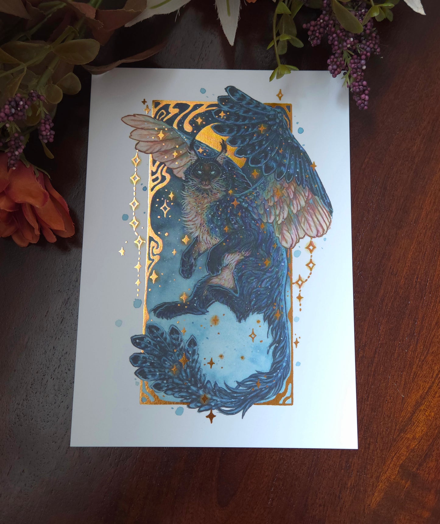 Mainecoon Barn Owl A5 Gold foil print