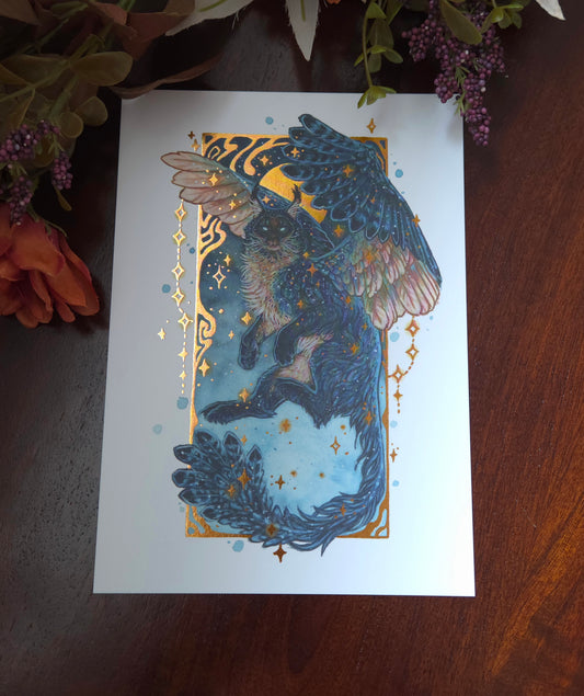 Mainecoon Barn Owl A5 Gold foil print