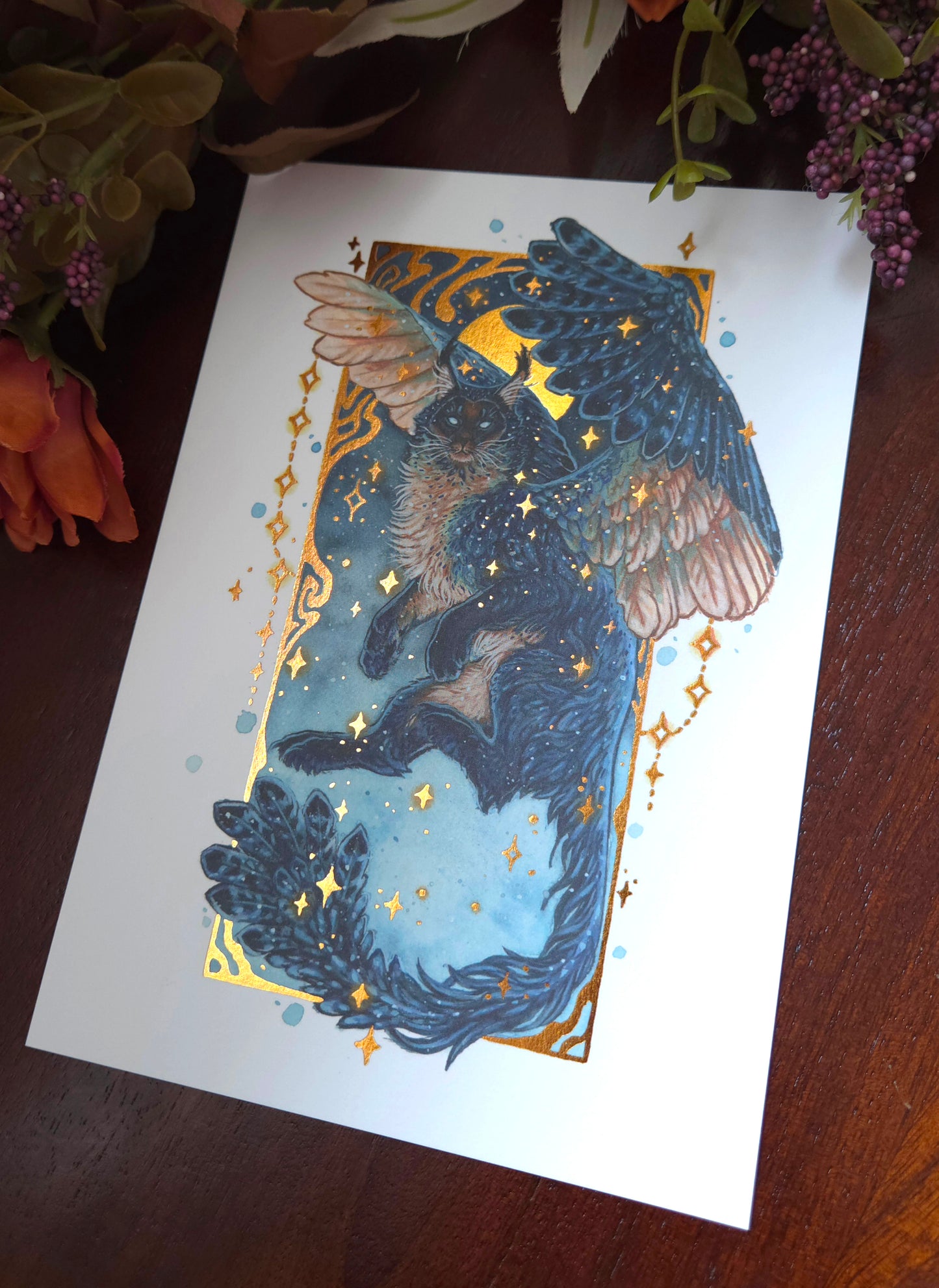 Mainecoon Barn Owl A5 Gold foil print