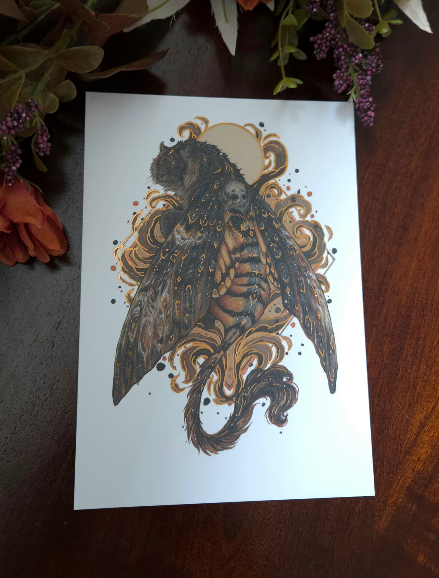 Tiger + Death head's Hawk Moth A5 Gold foil print